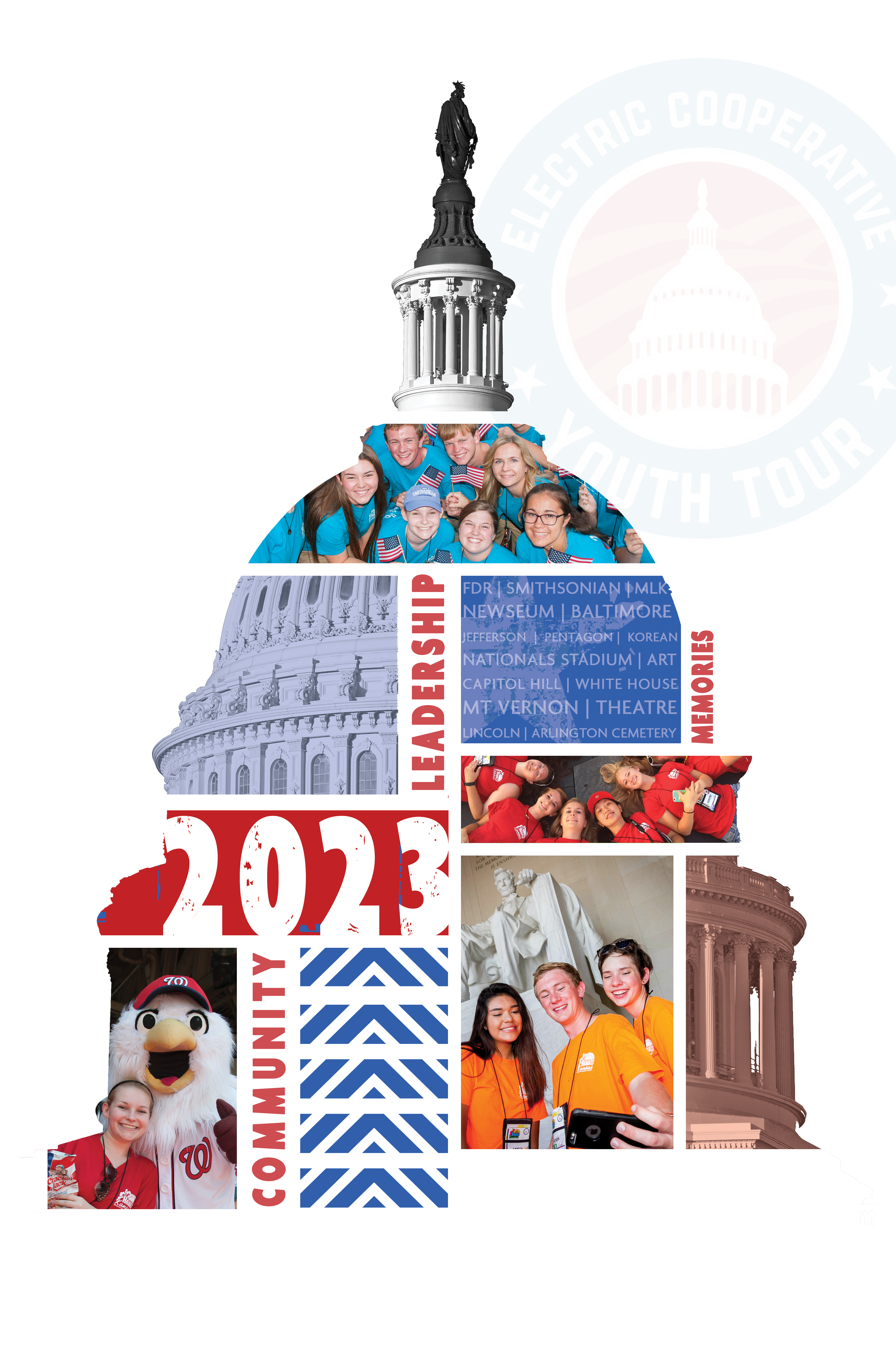 Washington, D.C. graphic with inset images of Electric Cooperative Youth Tour